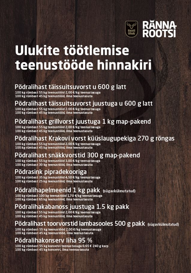 uluki teenustöö hinnakiri 1