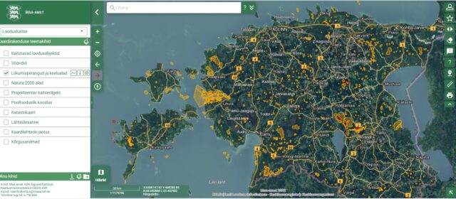 looduskaitse kaardirakenduse kuvatõmmis