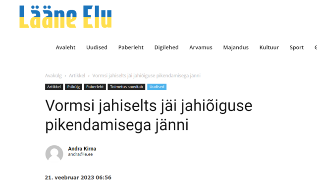 Vormsi jahiselts KÕL pikendamine