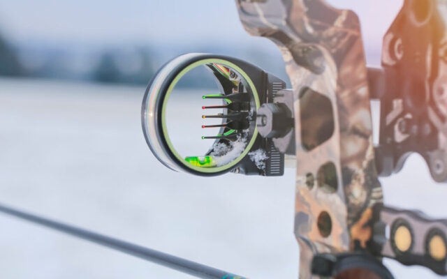 Close-up,Gunsight,On,The,Hunting,Bow.